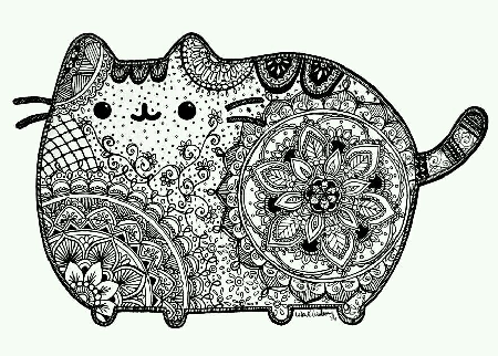 Kolorowanka kotka Pusheen pokryta kwiatami